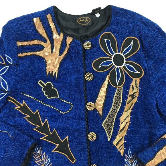 Julia Kin Womens Jacket Blue Black Floral M - Picture 2 of 6